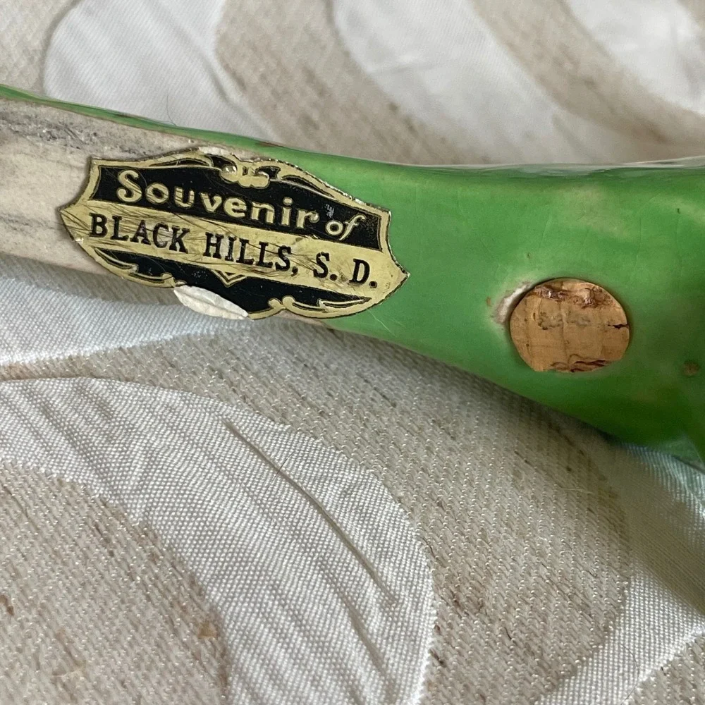 Mid century Green and Gold Ceramic Bird Salt and Pepper Shakers Set Souvenir